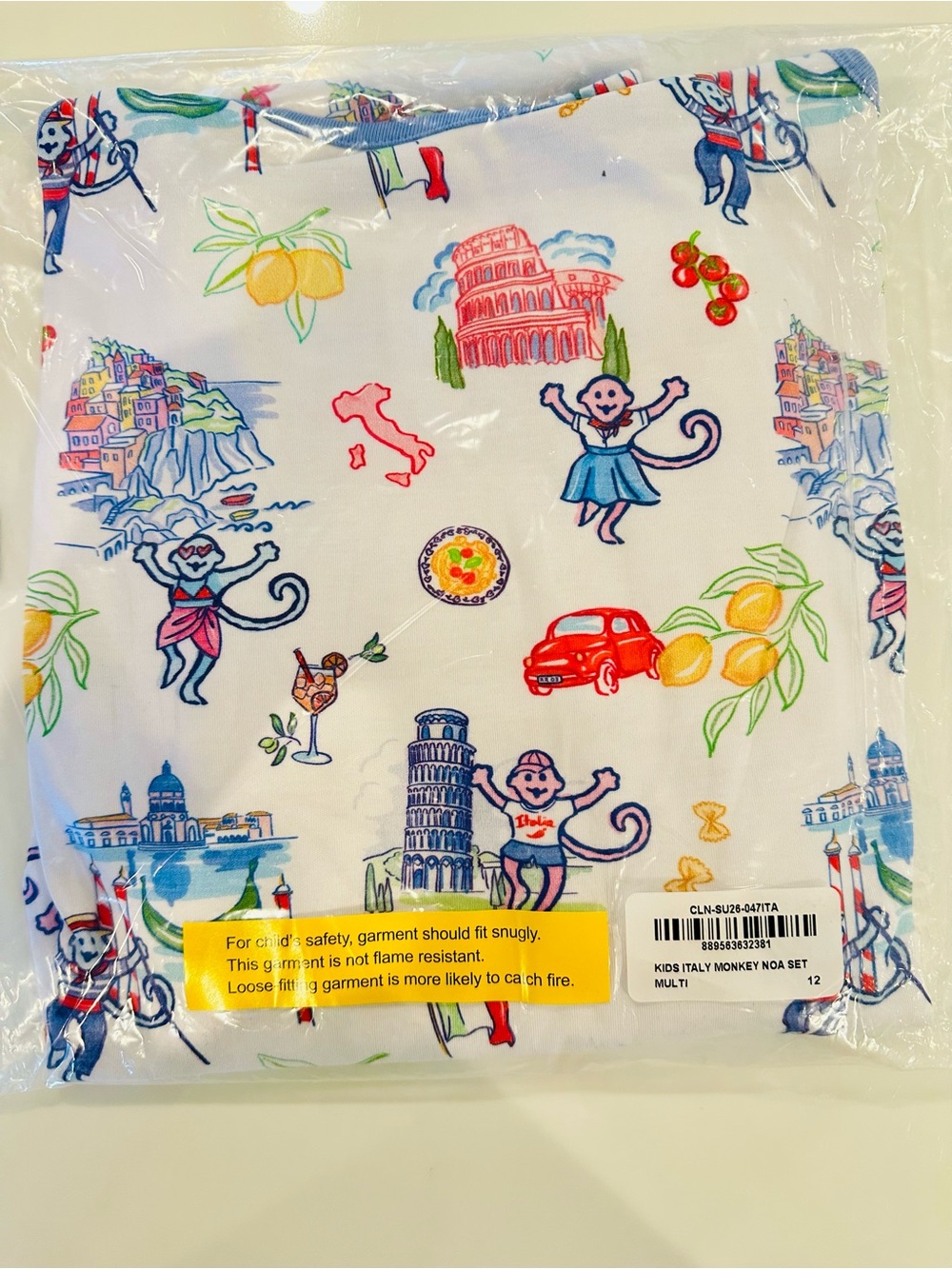 Kids Roller Rabbit  Italy Monkey Print Pajama Set - Multicolor